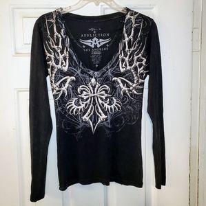 Affliction longsleeve small shirt w/ ¹/² open back